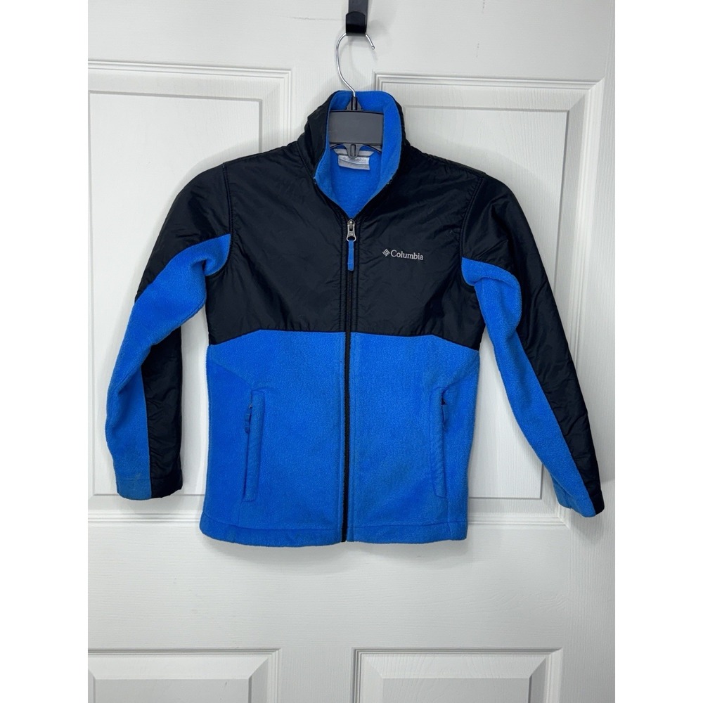Columbia Boys Sz S 8 Blue Black Colorblock Full Zip Pocket Fleece Jacket